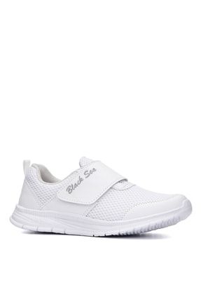 Beyaz - Kadın Cırtlı Hafif Günlük Comfor Ligt Koşu Yürüyüş Sneaker BlackSea527Ort