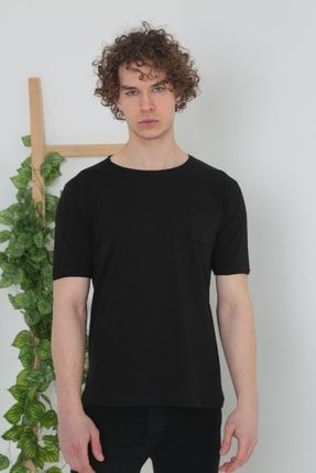 Erkek Siyah Pis Yaka Cepli Salaş T-shirt P2802