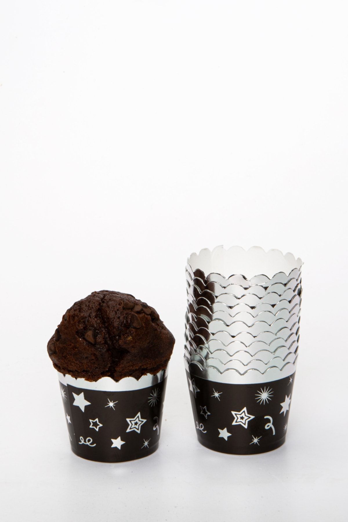 Huzur Party Store-Silver Gilded Black 12-Piece Cake Mold Star Confetti Detailed 6.5x5 Cm Muffin That Does Not Scatter in the Oven 5