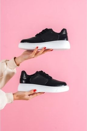 Kadın Siyah Rugan Bağcıklı Sneaker Günlük Spor Ayakkabı Fdn-01 150782BAS0200