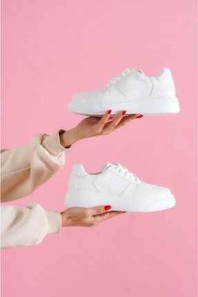 Kadın Beyaz Rugan Bağcıklı Sneaker Günlük Spor Ayakkabı Fdn-01 150782BAS0200