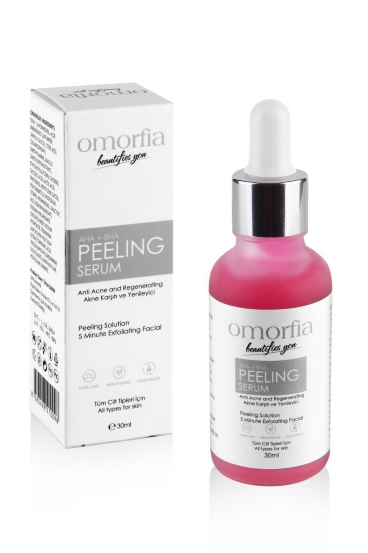 OMORFİA Canlandırıcı Cilt Tonu Eşitleyici Leke Gidermeye Yardımcı Yüz Peeling Serum 30 ml Aha 10% Bha 2%