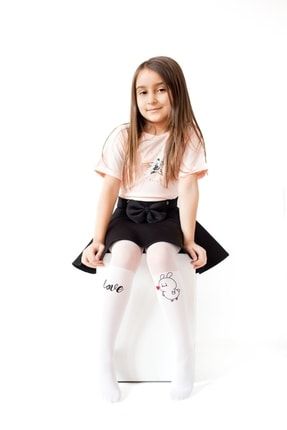Kız Çocuk Beyaz Love Külotlu Çorap ITL5166