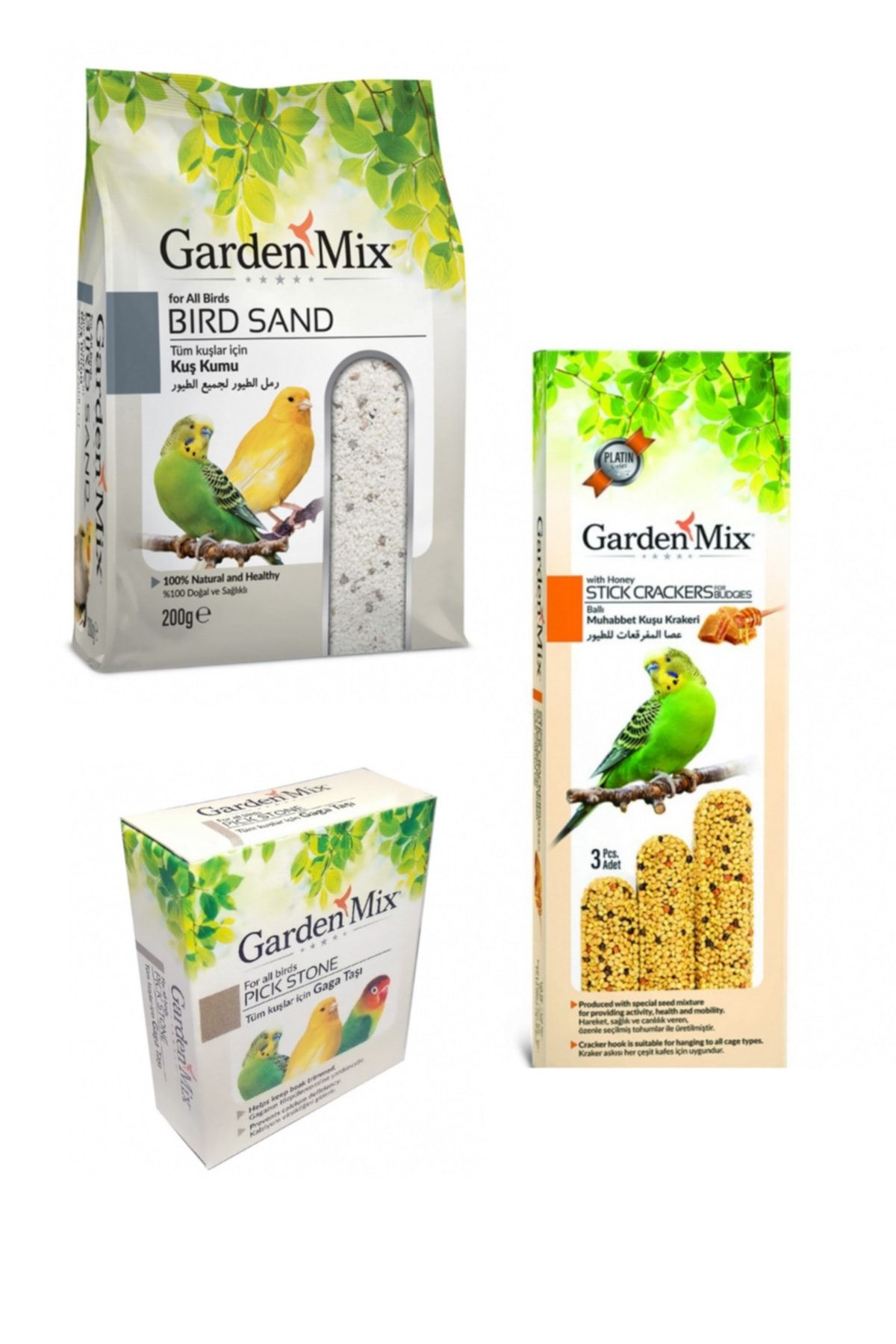 Gardenmix Kuş Seti 3'lü Kuş Kumu - Kuş Krakeri - Gaga Taşı