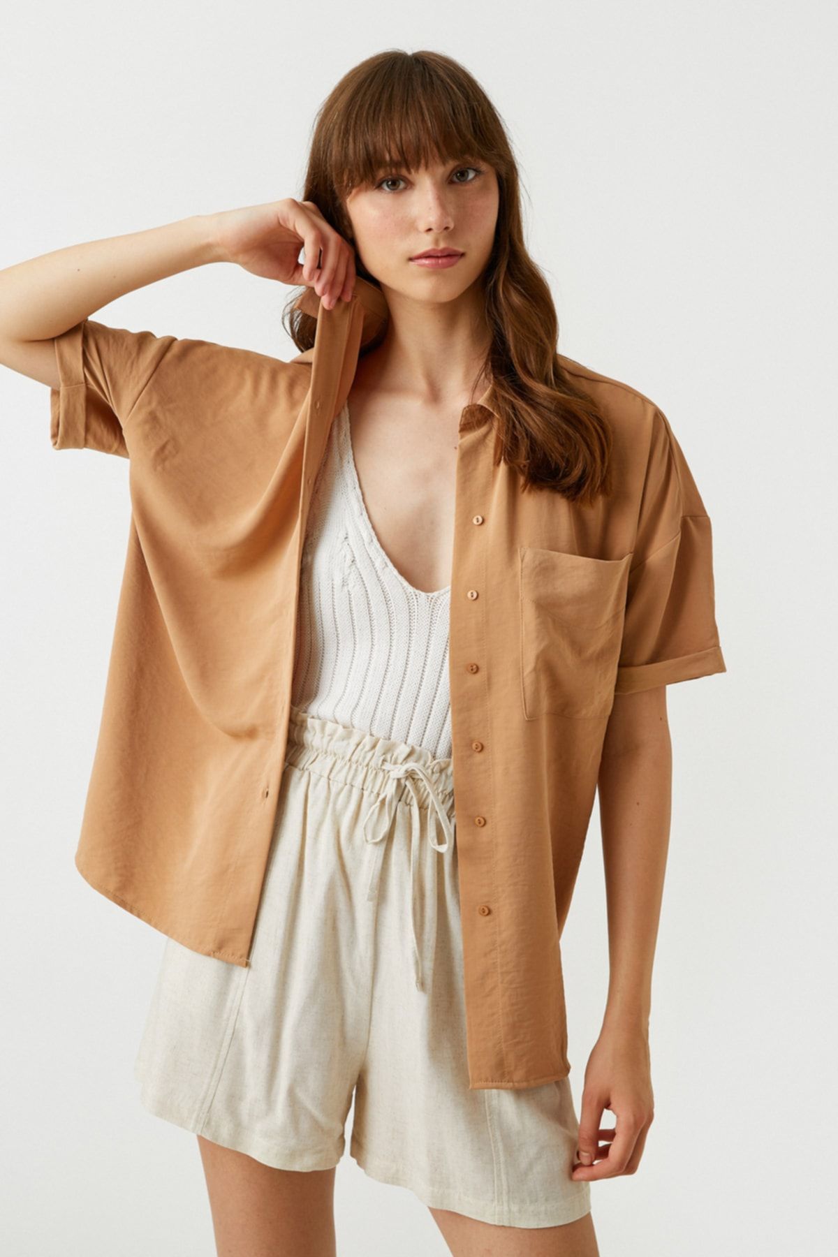 Koton Hemd Beige Relaxed Fit Fast ausverkauft