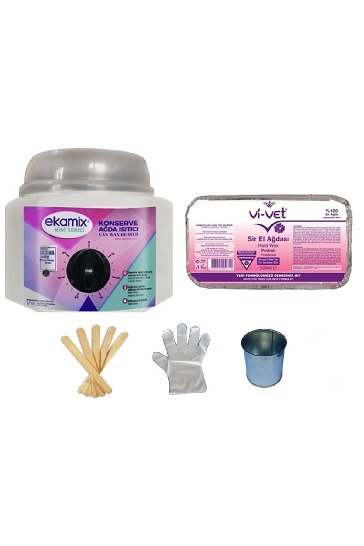 Ekamix Konserve Ağda Makinesi+Vivet Pudralı Ağda 500 ml+Cezve
