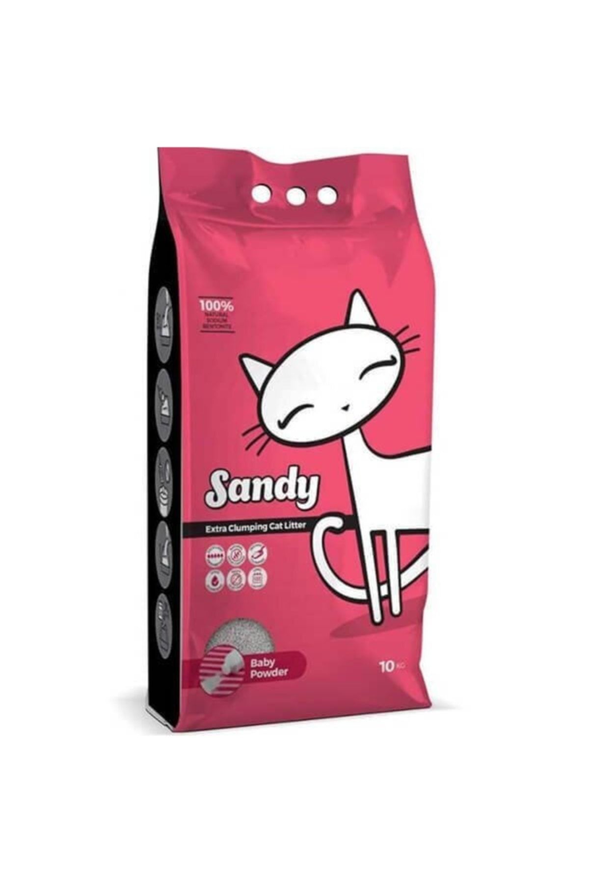 Sandy Sodyum Bentonit Ultra Topaklaşan Bebek Pudralı Doğal Kedi Kumu 10 Kg