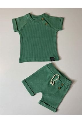 Yazlık Fitilli Unisex Bebek Ikili Takım - Yeşil MT85208