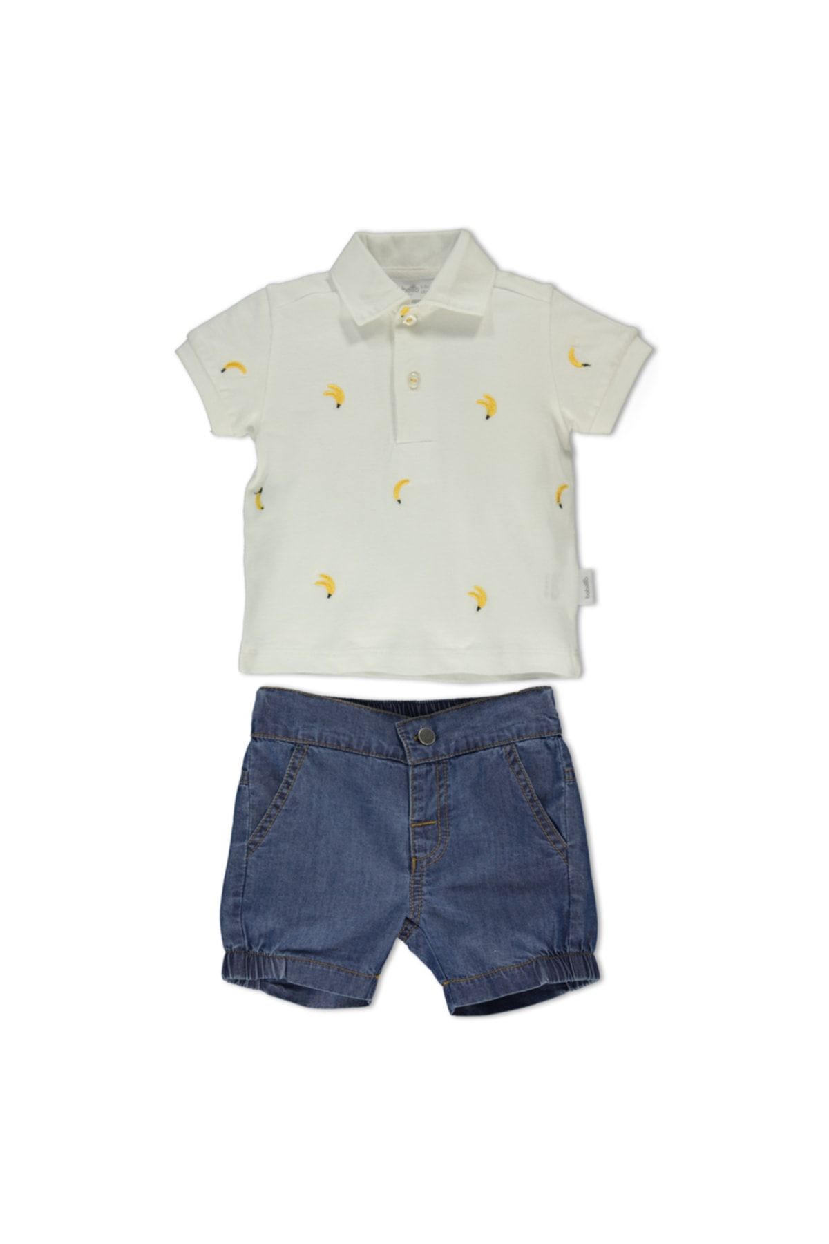Bebetto Ince Jeans Sort Polo Yaka T-Shırt 2lı Bebek Takım (Yummy Banana) (k3376)