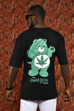 Siyah Stoner Bear Baskılı Oversize T-shirt 112238