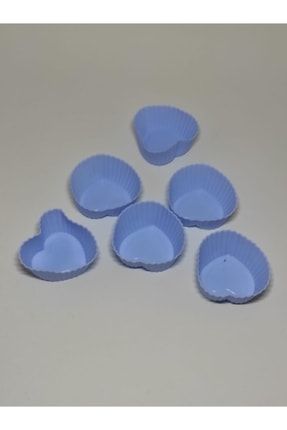 6'lı Kalp Desenli Slikon Kek Kapsülü Yapışmaz Mini Tart Kek Kapsülü Muffin Ekler Kalıbı Mavi MutfakKekKalıbı8