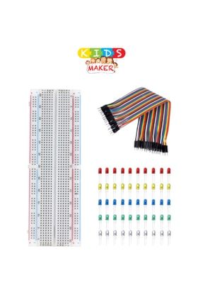 Kids Maker 3'lü Set 830 Pin Breadboard+40 Pin Erkek-erkek Jumper Kablo+50 Adet 5mm Led ( 5 Renk ) Breadbordjumperled