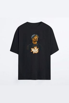 Tupac 002 Siyah Hg Erkek Oversize Tshirt - Tişört OT-MAN-HG-TUPAC-02
