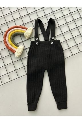 Siyah Renk Önden Düğmeli Askılı Ayarlanabilir Unisex Bebek Triko Salopet Tayt Pantolon salopet01