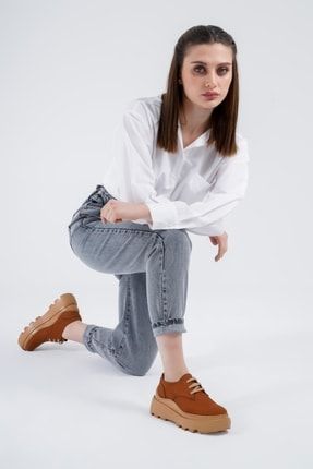 Hakiki Deri Kadın Sneaker Platform Tabanlı Günlük Nubuk Ayakkabı 46.077