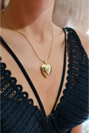 WONDER TOUCH 24k Altın Kaplama Yassı Bombeli Kalp Kolye,açılır Kalp Kolye,res...