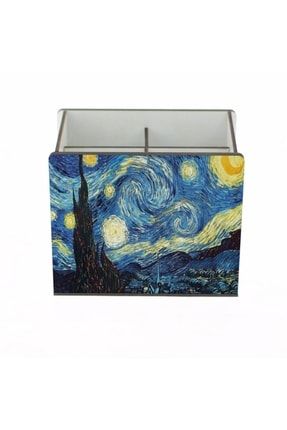 Van Gogh Starry Night Yıldızlı Gece Masaüstü Bölmeli Ahşap Kalemlik 480072