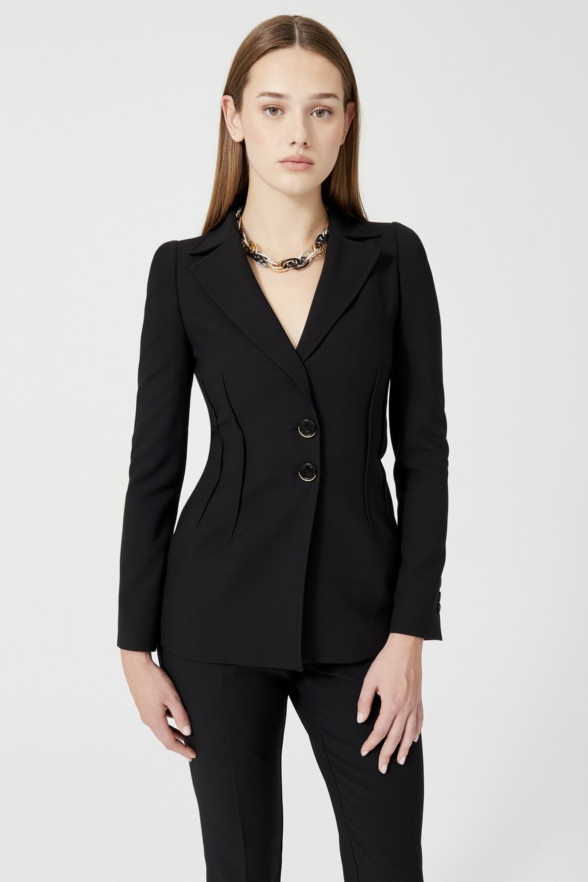 کت زنانه رسمی شیک دو دکمه مشکی برند آدله ای دی ال Adl