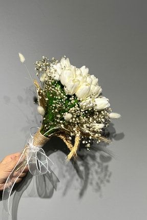 Islak Lale Kuru Çiçek Lüx Yapay Gelin Buketi Ve Damat Çiçeği 2'li Set TB-621