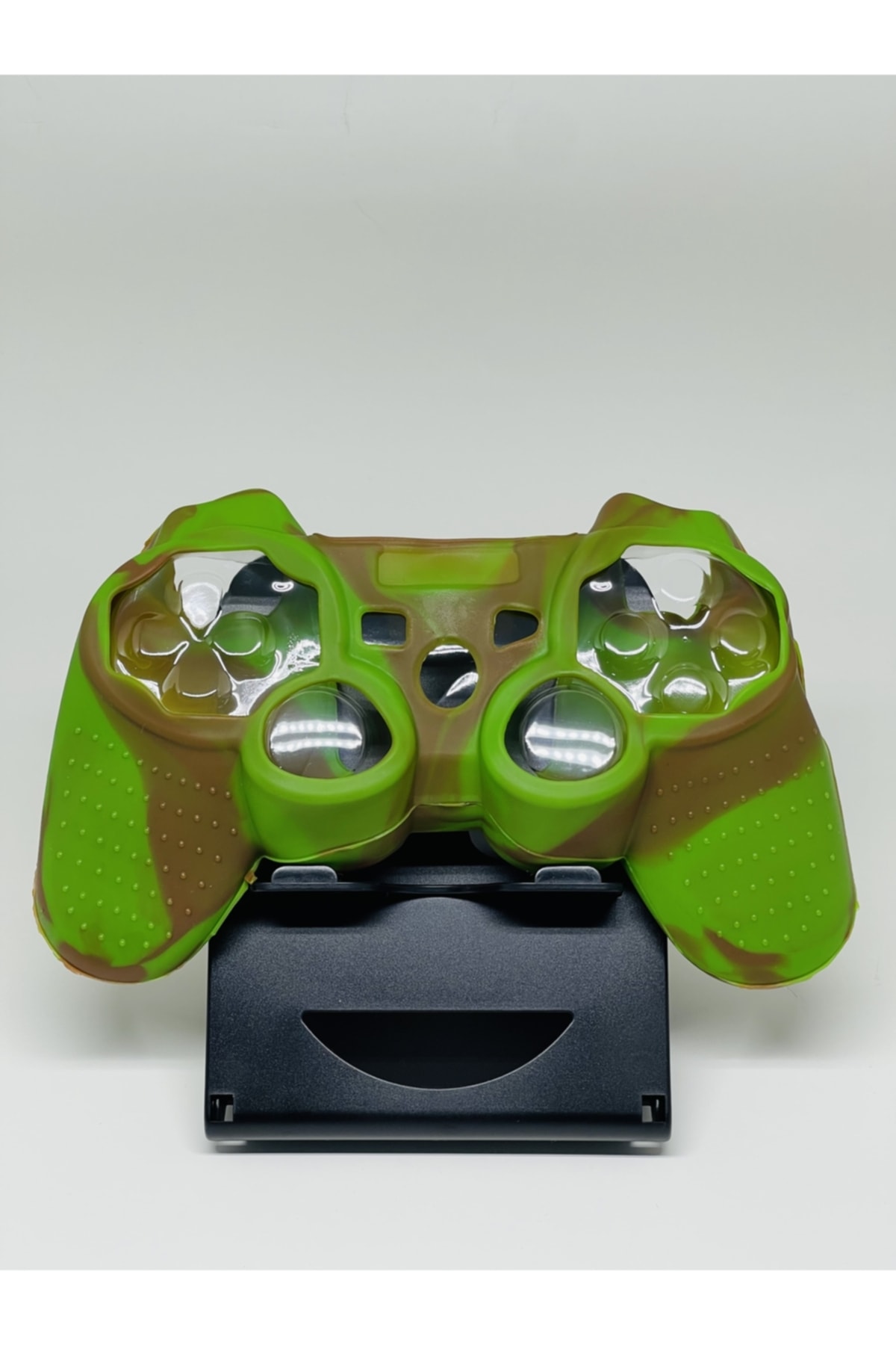 PS3 DualShock 3 Uyumlu Joystick Silikon Kılıf – Desenli Yeşil-Kahve, Kaydırmaz