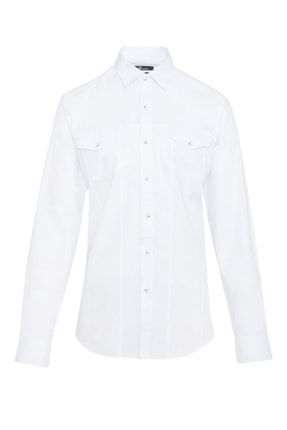 Erkek Beyaz Slim Fit %100 Pamuk Casual Gömlek 20D190000219