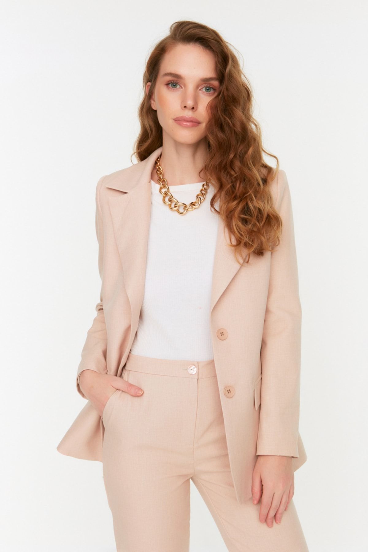Trendyol Collection Blazer Beige Regular Fit Fast ausverkauft