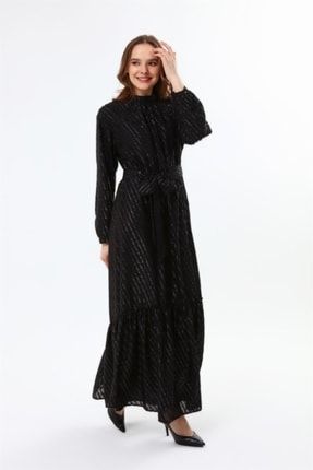 Ftz Kesme Kumaş Elbise Siyah 21-8509