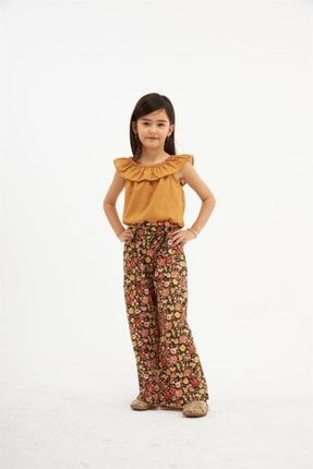 Kız Çocuk Renkli Bluz Çiçek Desenli Pantolon 2'li Takım VK0091