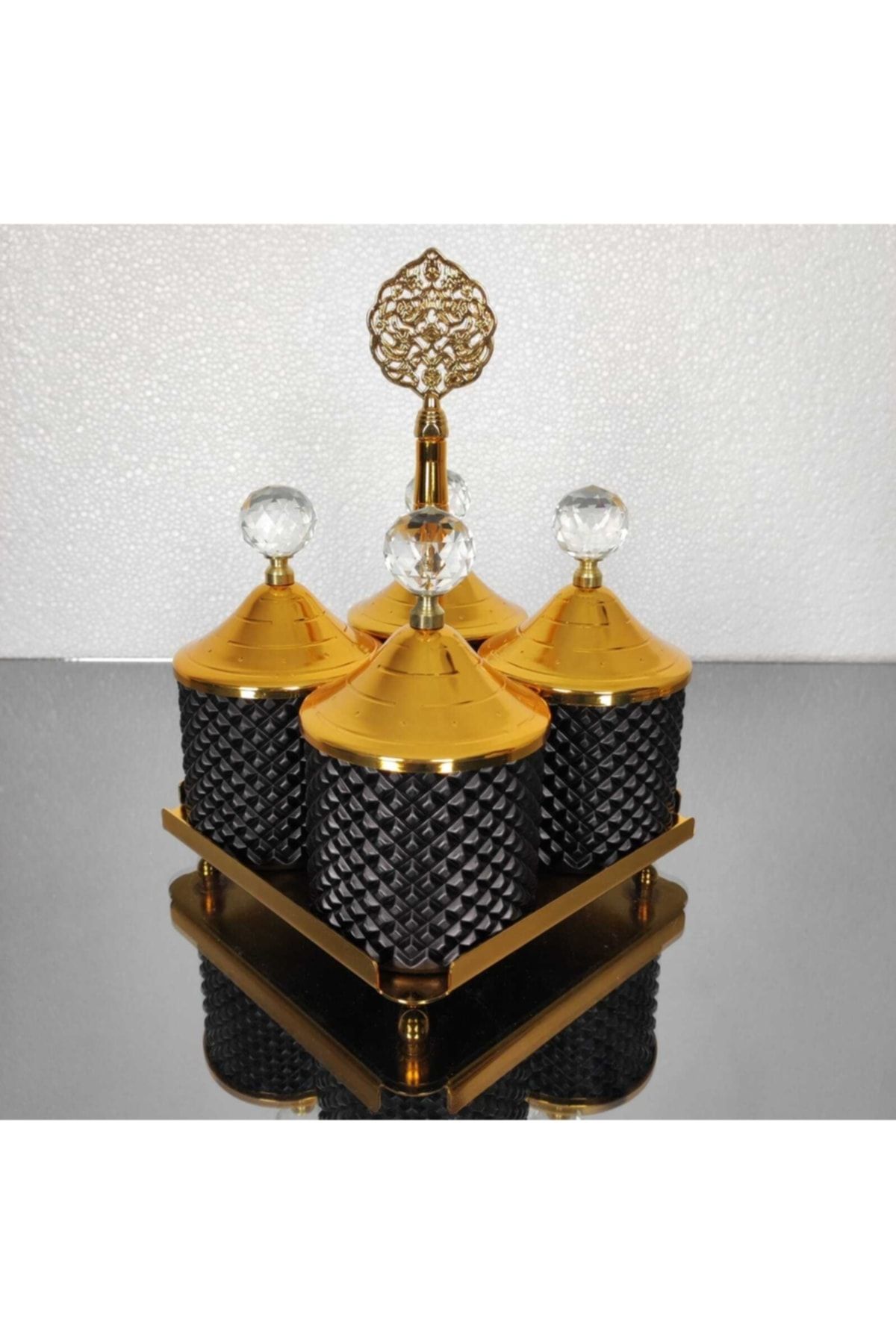 İnova Home Decor Miray Gold-siyah Renkli 4’lü Stand'lı Baharat Takımı