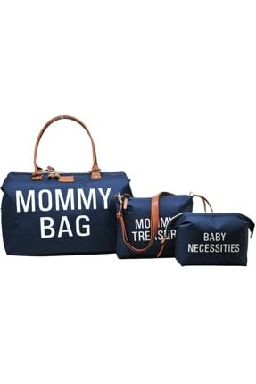 Mommy Bag Tasarım 3 Lü Set Lacivert Baby Anne Bebek Bakım Ve Kadın Çantası AYB-MB3C