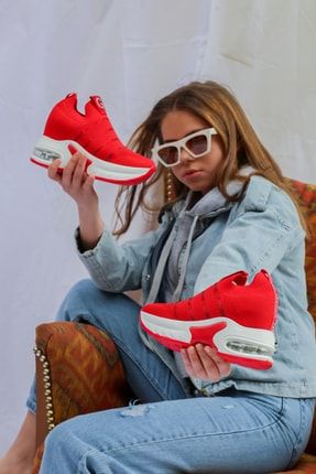 Kırmızı - High Star Yumuşak Keten Havalı Eva Taban Kadın Sneakers G033 925