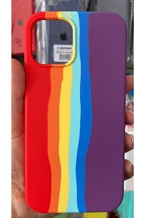Iphone 12 Promax (6.7) Uyumlu Tam Silinebilir Sıvı Silikon Rainbow Desenli Içi Kadife Kılıf 12promaxrainbowtria