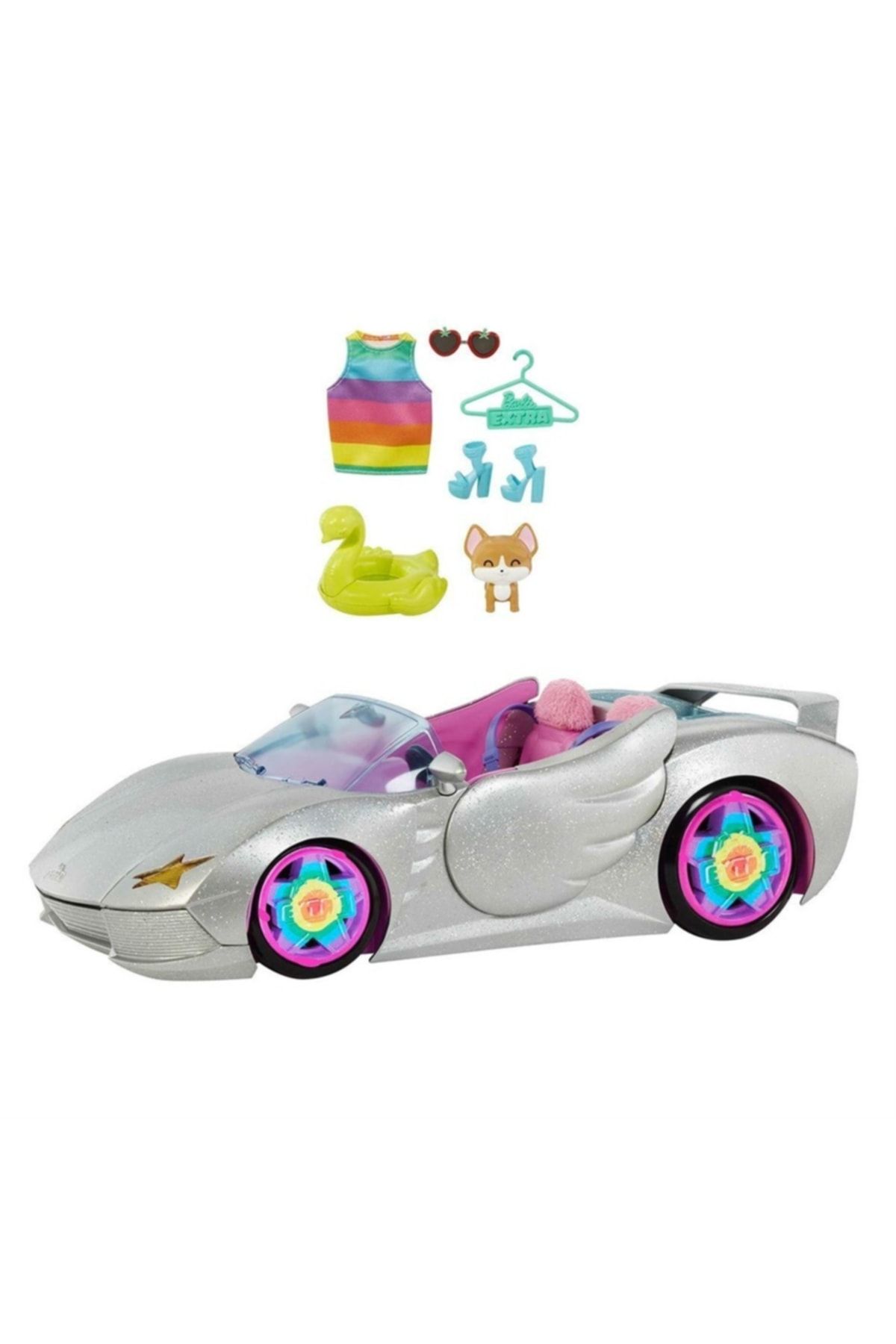Barbie Extra Işıltılı Gümüş Rengi Iki Kişilik Araba Hdj47