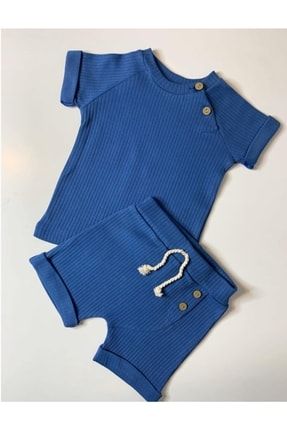 Yazlık Fitilli Unisex Bebek Ikili Takım - Mavi MT85208