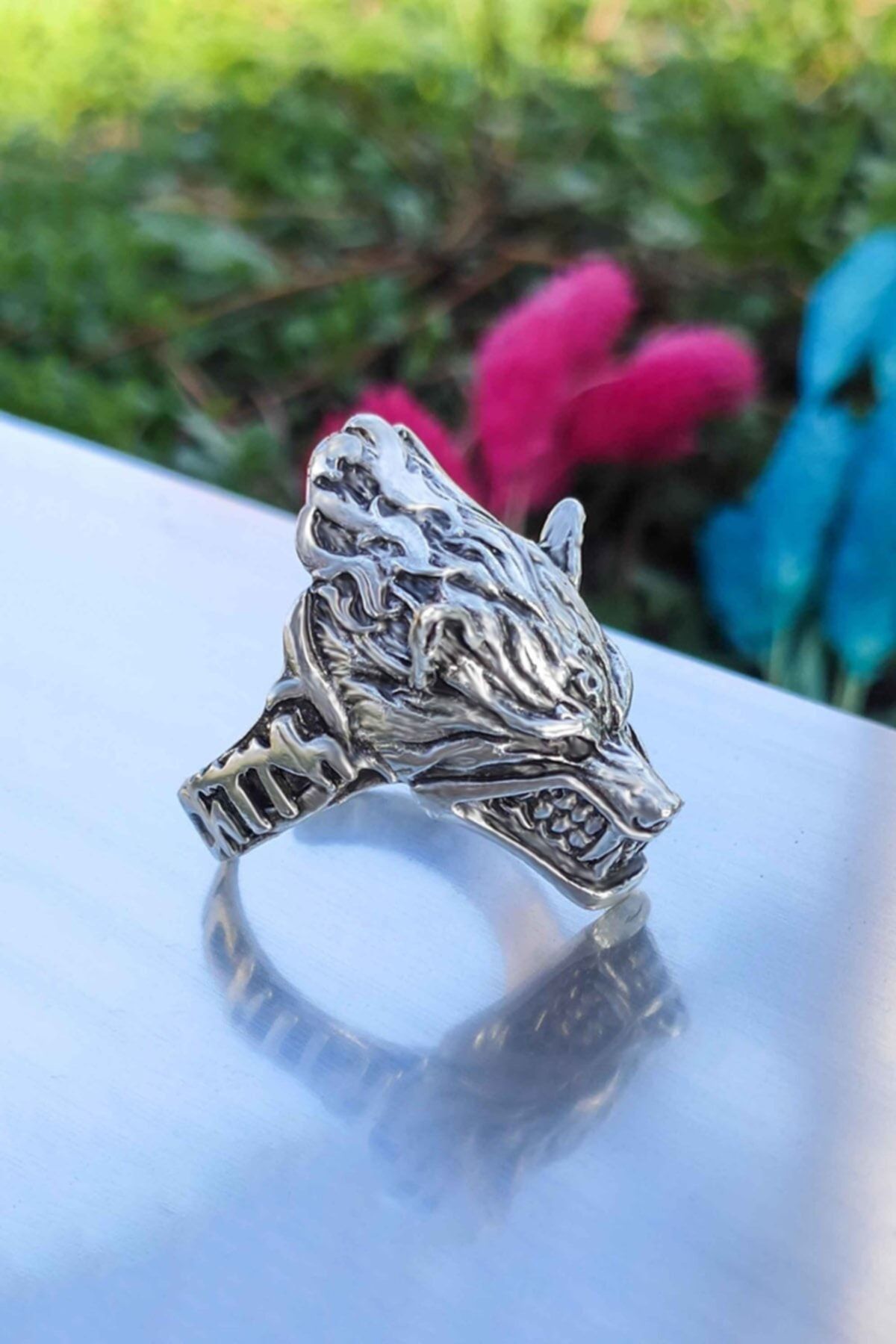 Wolf Symbol Men's Signet Ring Matte Finish 925 Sterling Silver | JFM – J F M