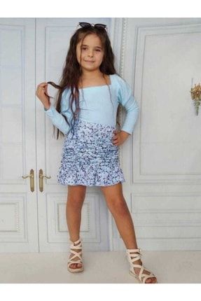 Kız Çocuk Mükemmel Kalite Üst Kaşkorse Bluz Ve Alt Dabıl Kumaş 2 Li Trend Takım TFK22072