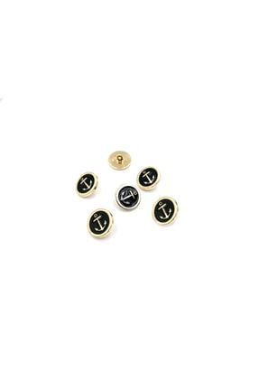 20 mm Gold Serisi Çapa Desenli Mineli Ayaklı Metal Blazer Düğme 6'lı Set D-0024