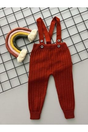 Kırmızı Kiremit Önden Düğmeli Askılı Ayarlanabilir Unisex Bebek Triko Salopet Tayt Pantolon salopet01