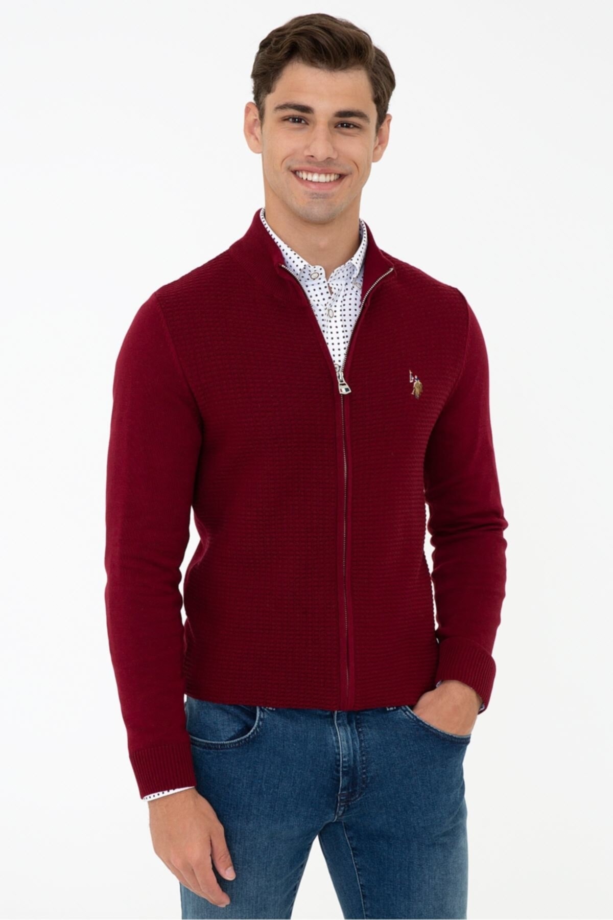 یو اس پولو ژاکت کش باف پشمی مردانه قرمز