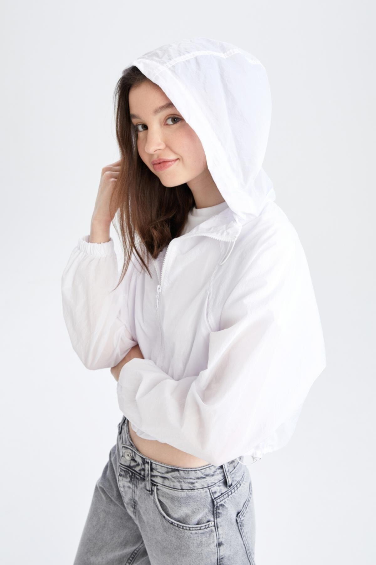 DeFacto-Water Repellent Hooded Seasonal Crop Raincoat 5