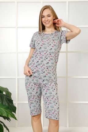 Kadın %100 Pamuk Penye Kısa Kol Kapri Pijama Takım 3576