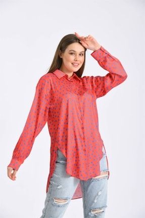 Kadın Puantiye Gömlek Kırmızı 30006