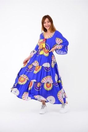 Kadın Etnik Mandala Desen Ponponlu Ispanyol Elbise Hzn220