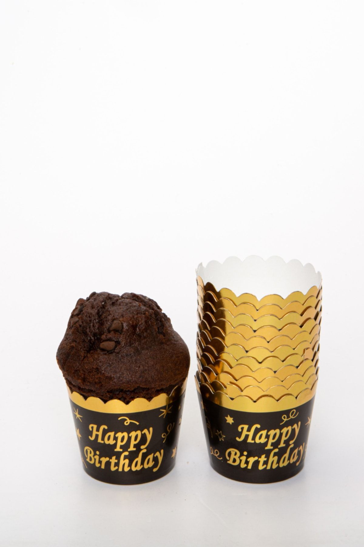 Huzur Party Store-Gold Gilded Black 12-Piece Cake Mold Happy Birthday Written 6.5x5 Cm Muffin That Does Not Disintegrate in the Oven 5