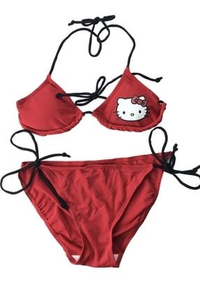Hellokitty Lisanslı Kız Çocuk Baskılı Desenli Bikini Takım Pul Detaylı otarzsenin_341