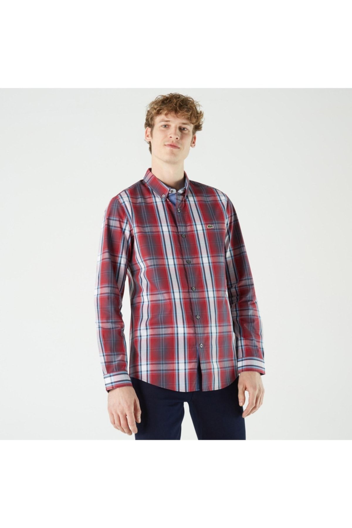 پیراهن شطرنجی باریک مردانه لاگوست Lacoste (برند فرانسه)