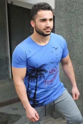 Erkek Sax Mavi T-shirt - 3026