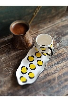 Leopar Tasarım Sarı El Yapımı Seramik Türk Kahvesi Fincanı 1000037