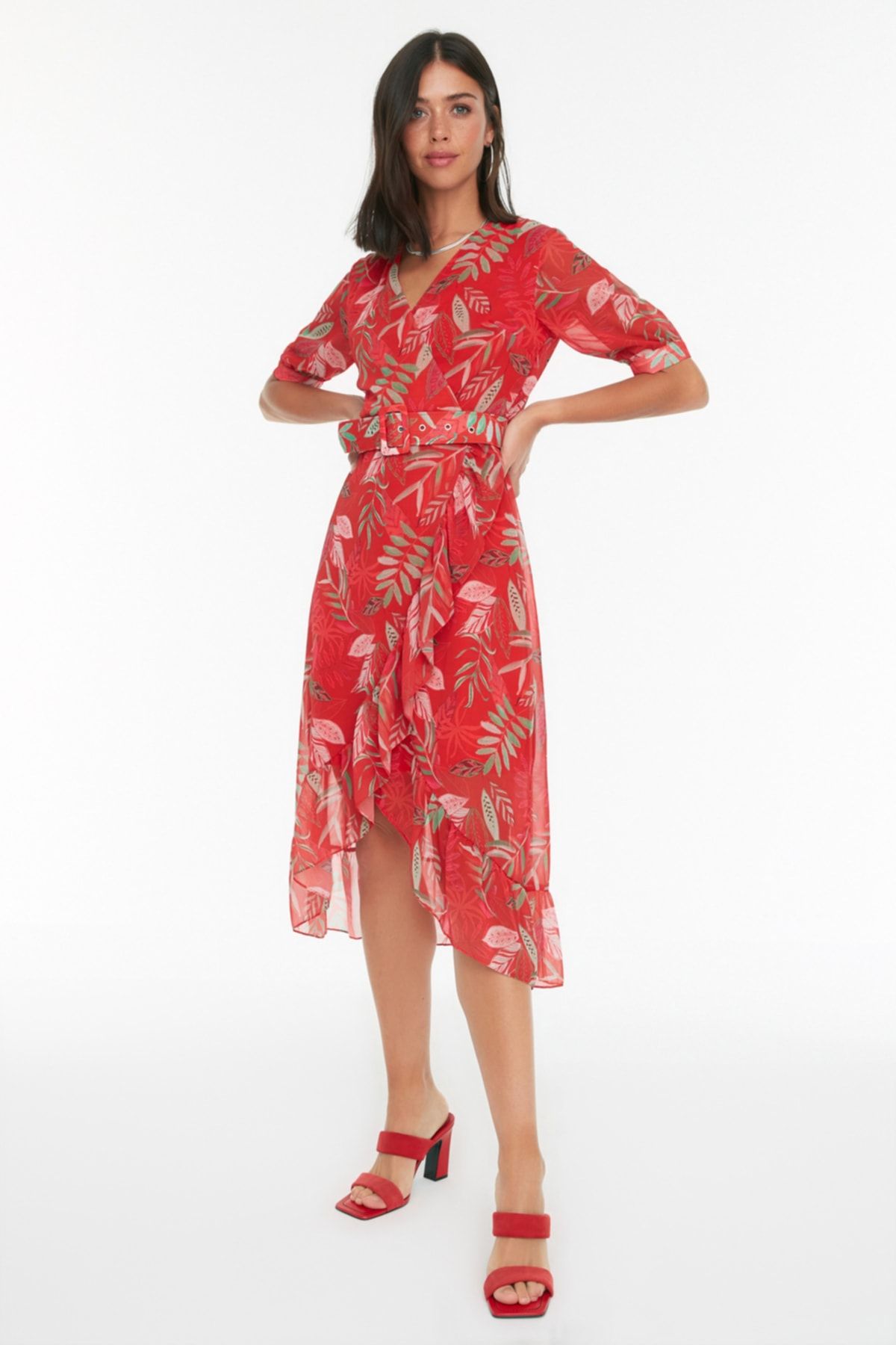H and m red wrap deals dress