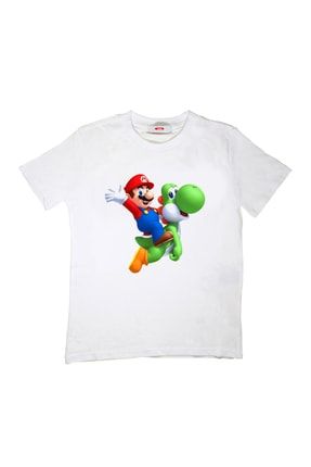 Super Mario Çocuk Tişört Beyaz Unisex Kesimli TTSM04CTBUK